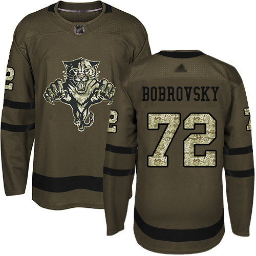 Personalized Panthers #72 Sergei Bobrovsky Green Salute to Service Stitched Youth Hockey Jersey