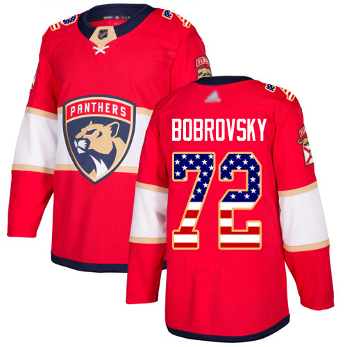 Personalized Panthers #72 Sergei Bobrovsky Red Home Authentic USA Flag Stitched Youth Hockey Jersey