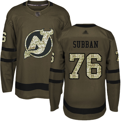 Personalized Devils #76 P. K. Subban Green Salute to Service Stitched Youth Hockey Jersey