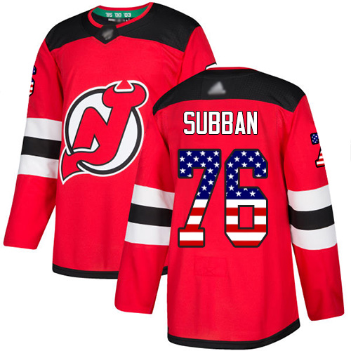 Personalized Devils #76 P. K. Subban Red Home Authentic USA Flag Stitched Youth Hockey Jersey