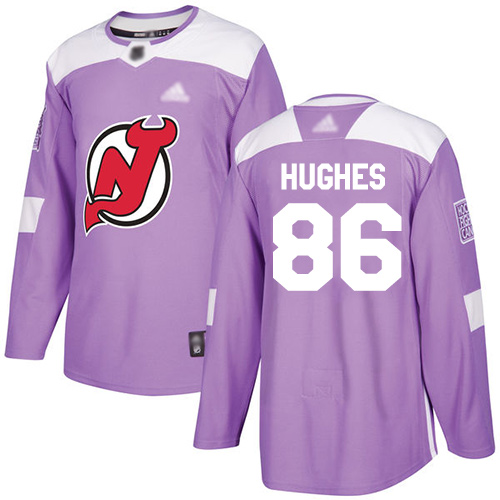 Personalized Devils #86 Jack Hughes Purple Authentic Fights Cancer Stitched Youth Hockey Jersey