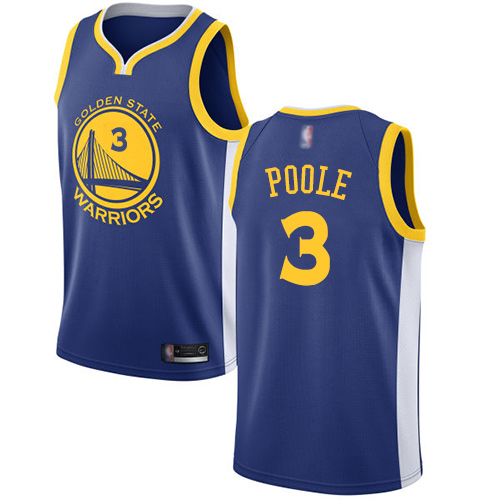 Personalized Warriors #3 Jordan Poole Blue Basketball Swingman Icon Edition Jersey