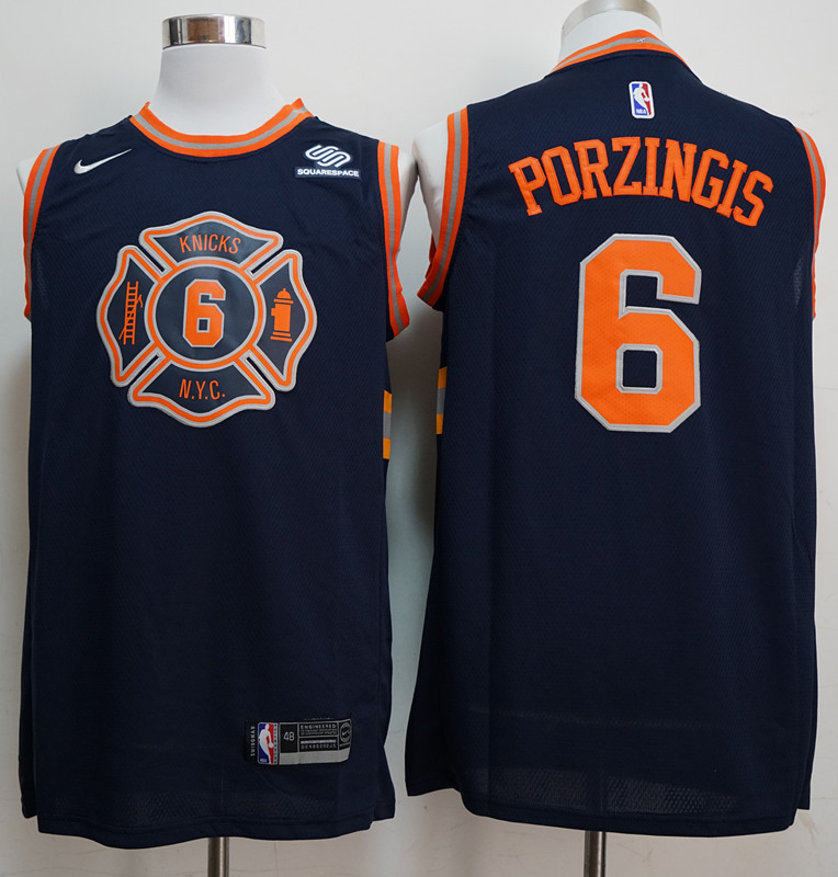 Personalized Knicks 6 Kristaps Porzingis Navy City Edition Swingman Jersey