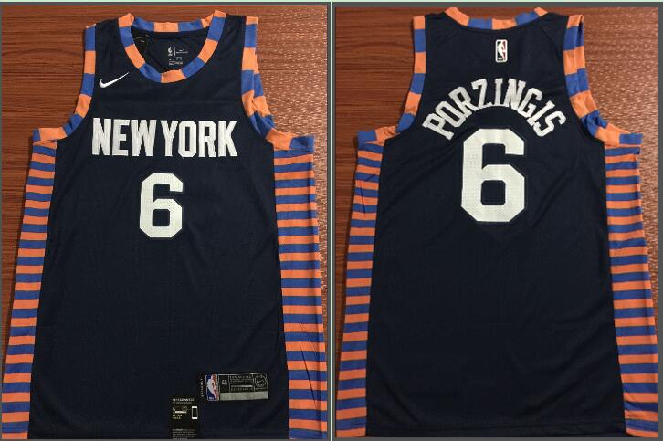 Personalized Knicks 6 Kristaps Porzingis Navy 2018-19 City Edition Swingman Jersey