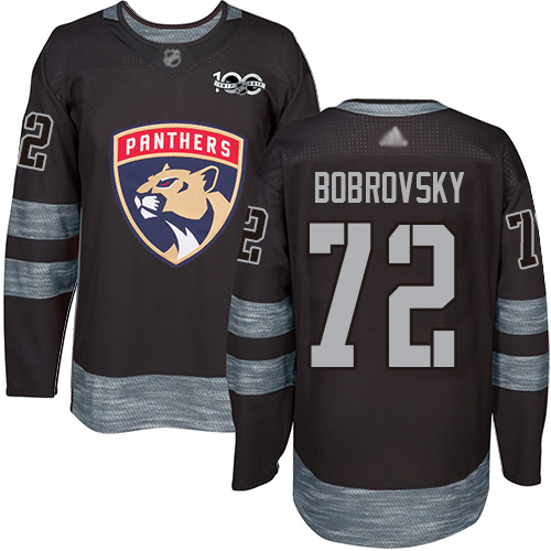 Personalized Panthers #72 Sergei Bobrovsky Black 1917-2017 100th Anniversary Stitched Hockey Jersey