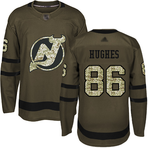 Personalized Devils #86 Jack Hughes Green Salute to Service Stitched Hockey Jersey