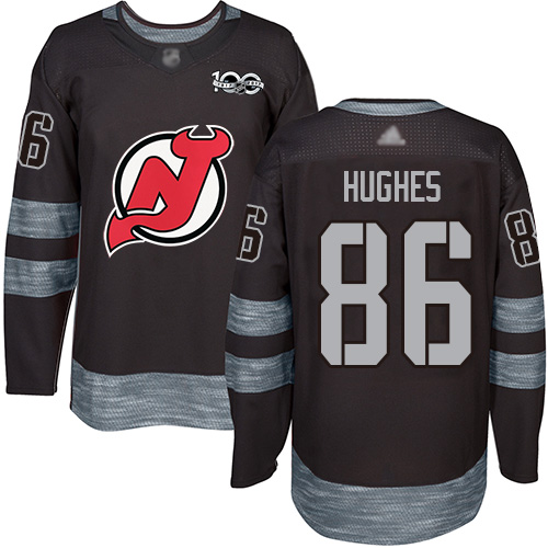 Personalized Devils #86 Jack Hughes Black 1917-2017 100th Anniversary Stitched Hockey Jersey