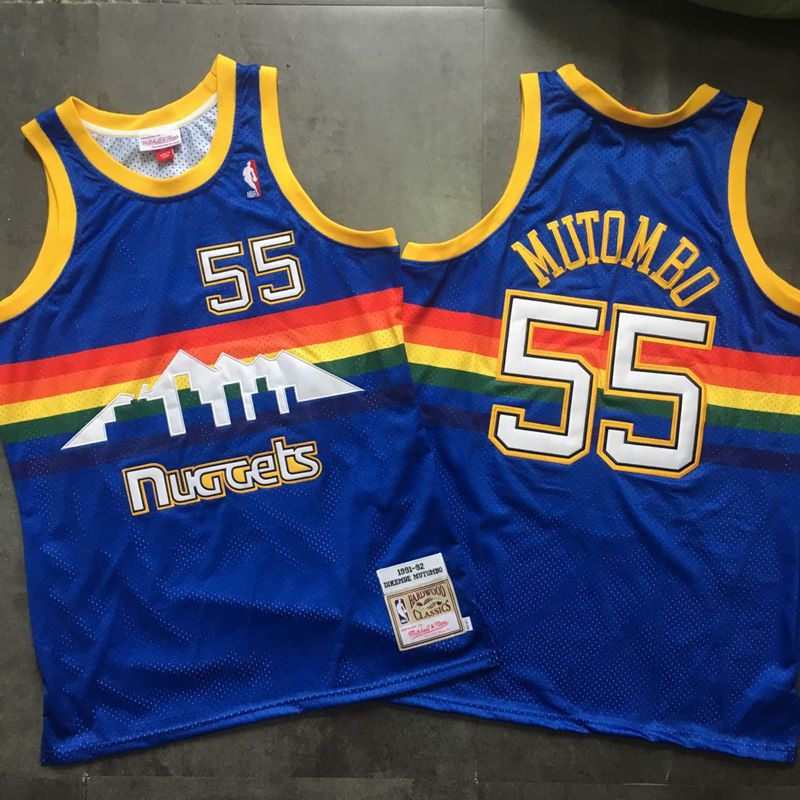 Personalized Nuggets 55 Dikembe Mutombo Blue 1991-92 Hardwood Classics Swingman Jersey