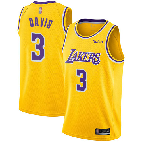 Personalized Lakers #3 Anthony Davis Gold Basketball Swingman Icon Edition Jersey