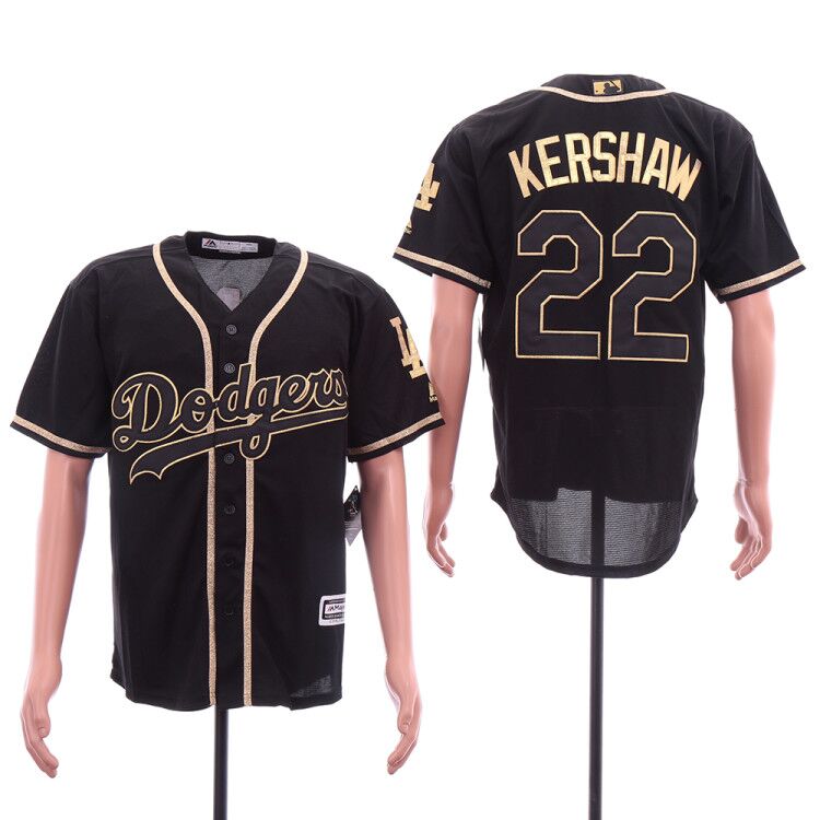 Personalized Dodgers 22 Clayton Kershaw Black Gold Cool Base Jersey