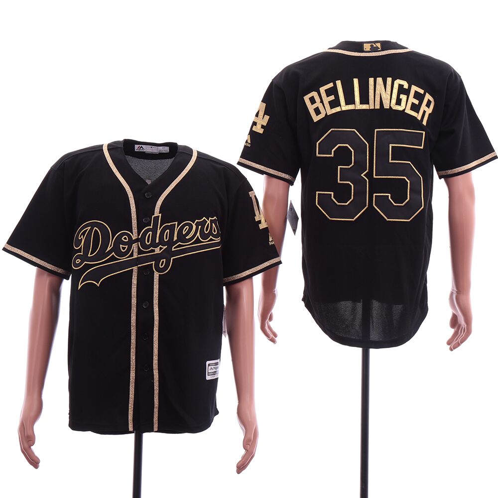 Personalized Dodgers 35 Cody Bellinger Black Gold Cool Base Jersey