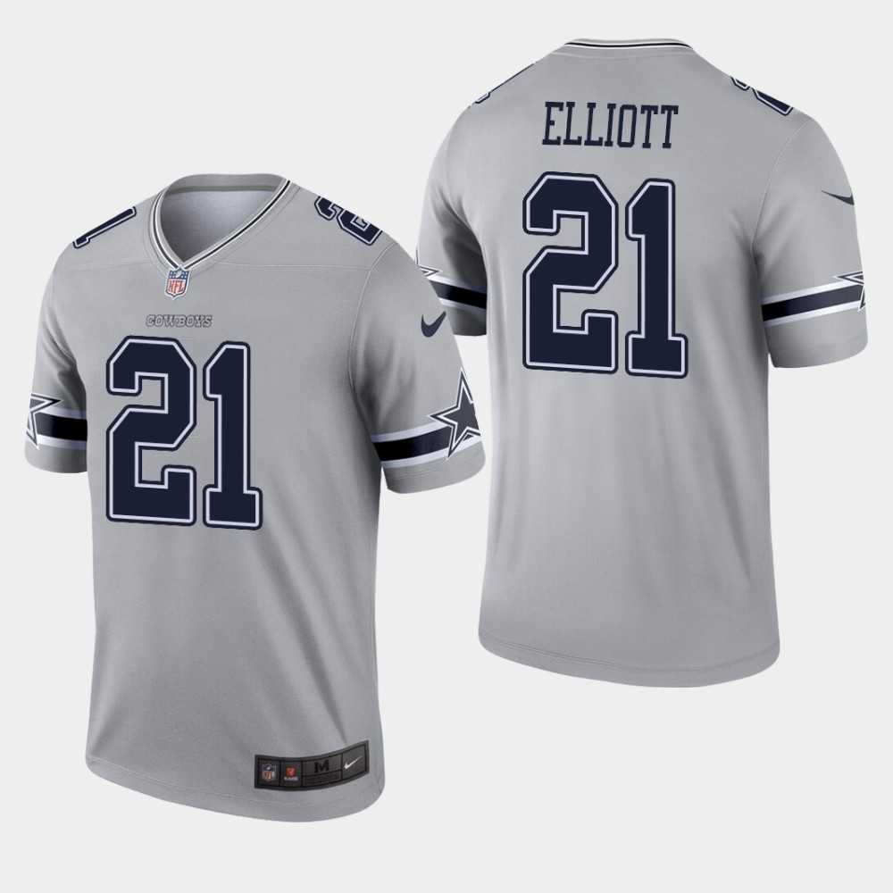 Personalized Dallas Cowboys #21 Ezekiel Elliott Inverted Legend Gray Jersey