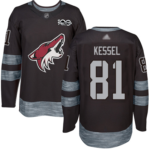 Personalized Coyotes #81 Phil Kessel Black 1917-2017 100th Anniversary Stitched Hockey Jersey