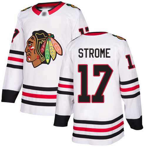Personalized Blackhawks #17 Dylan Strome White Road Authentic Stitched Hockey Jersey