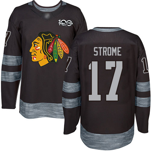 Personalized Blackhawks #17 Dylan Strome Black 1917-2017 100th Anniversary Stitched Hockey Jersey