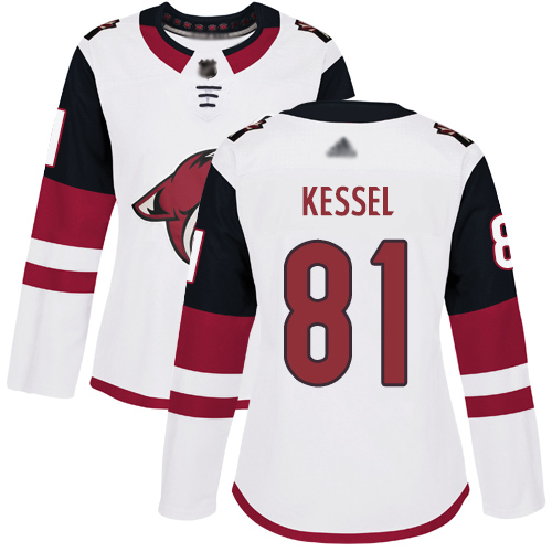Personalized Coyotes #81 Phil Kessel White Road Authentic Women’s Stitched Hockey Jersey
