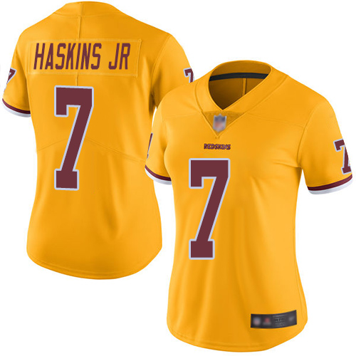 Personalized Redskins #7 Dwayne Haskins Jr Gold Women’s Stitched Football Limited Rush Jersey