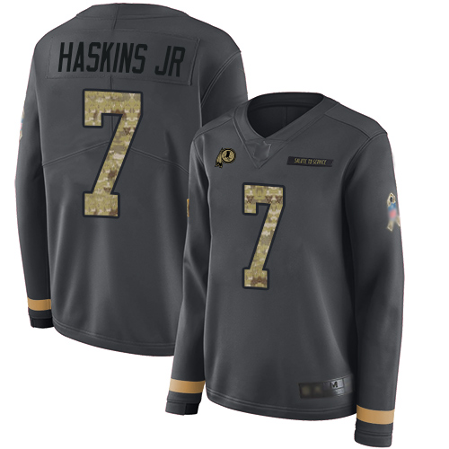 Personalized Redskins #7 Dwayne Haskins Jr Anthracite Salute to Service Women’s Stitched Football Limited Therma Long Sleeve Jersey