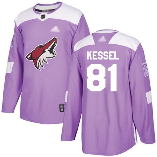 Personalized Coyotes #81 Phil Kessel Purple Authentic Fights Cancer Stitched Youth Hockey Jersey
