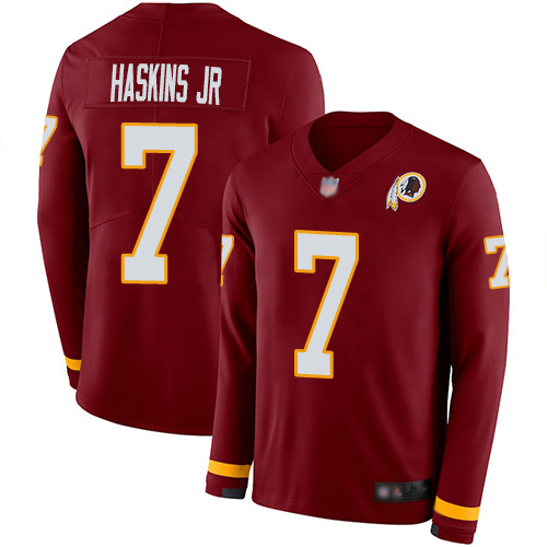 Personalized Redskins #7 Dwayne Haskins Jr Burgundy Red Team Color Youth Stitched Football Limited Therma Long Sleeve Jersey