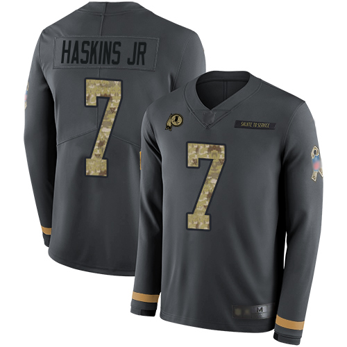 Personalized Redskins #7 Dwayne Haskins Jr Anthracite Salute to Service Youth Stitched Football Limited Therma Long Sleeve Jersey