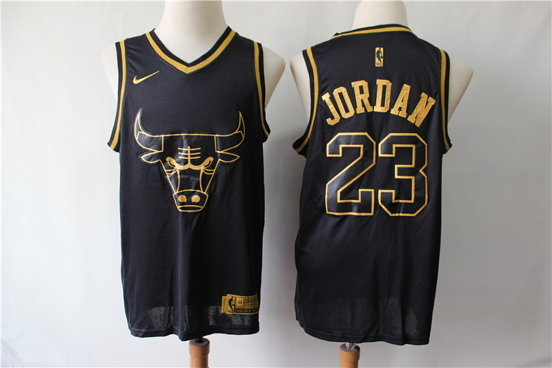 Personalized Bulls 23 Michael Jordan Black Gold Swingman Jersey