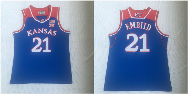 Personalized Kansas Jayhawks 21 Joel Embiid Blue College Basketball Jersey