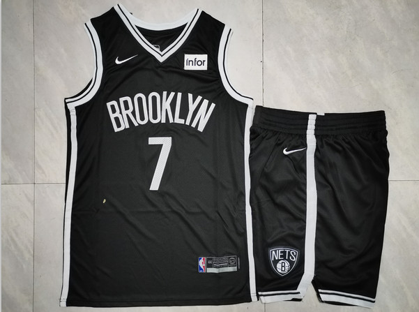 Personalized Nets 7 Kevin Durant Black Swingman Jersey(With Shorts)