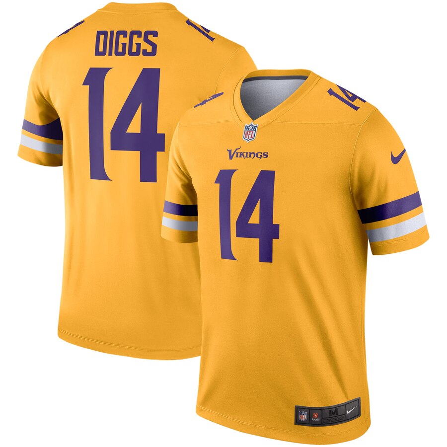 Personalized Vikings 14 Stefon Diggs Gold Inverted Legend Jersey
