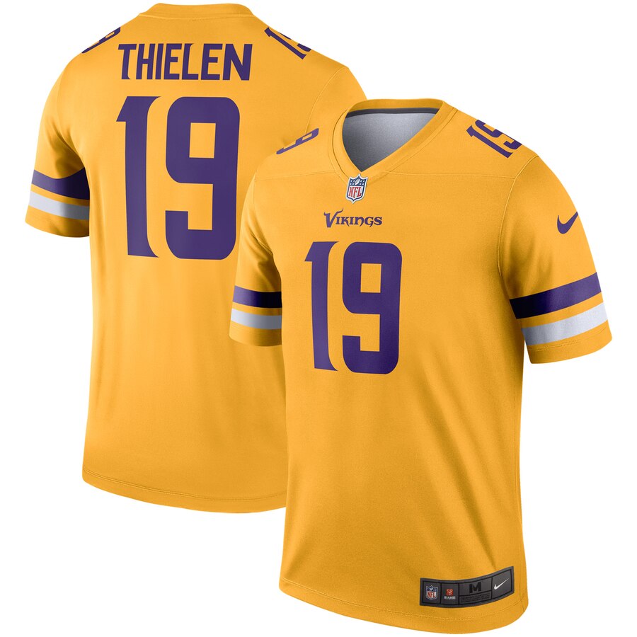Personalized Vikings 19 Adam Thielen Gold Inverted Legend Jersey