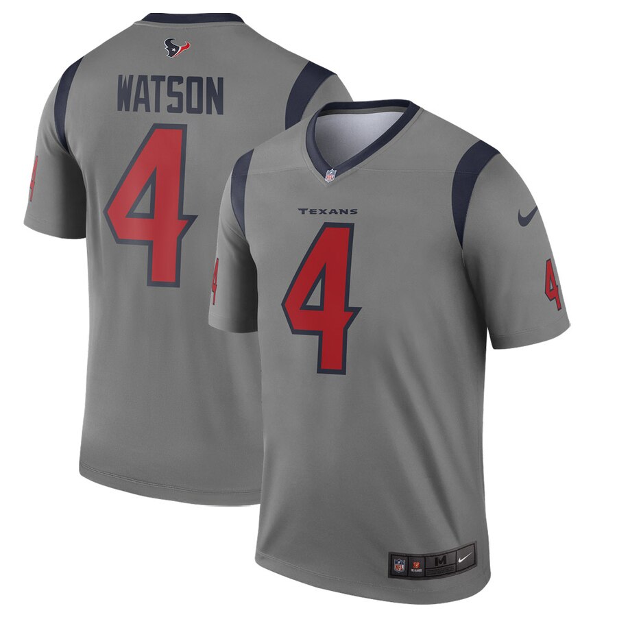 Personalized Texans 4 Deshaun Watson Gray Inverted Legend Jersey