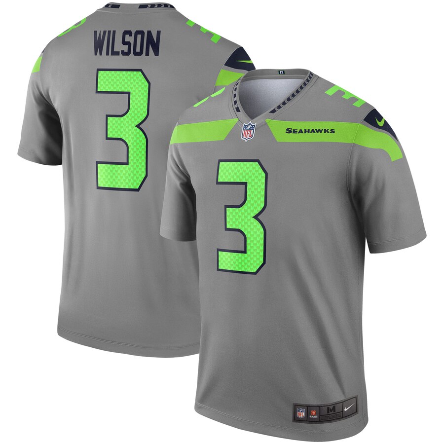 Personalized Seahawks 3 Russell Wilson Gray Inverted Legend Jersey