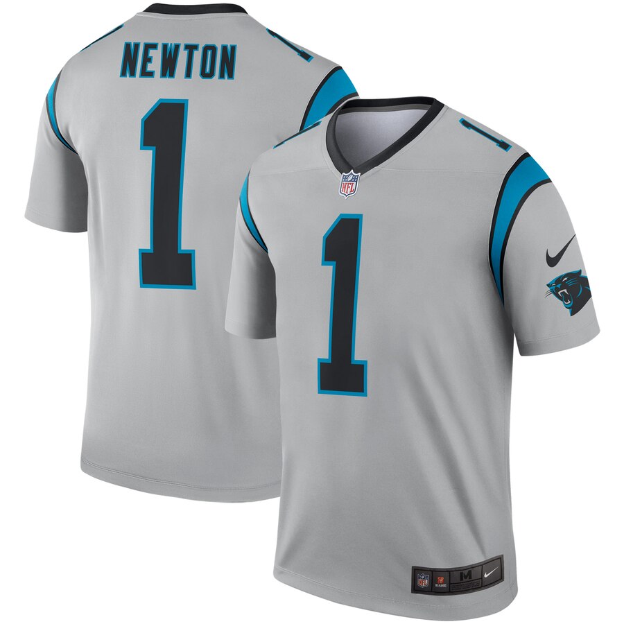Personalized Panthers 1 Cam Newton Silver Inverted Legend Jersey