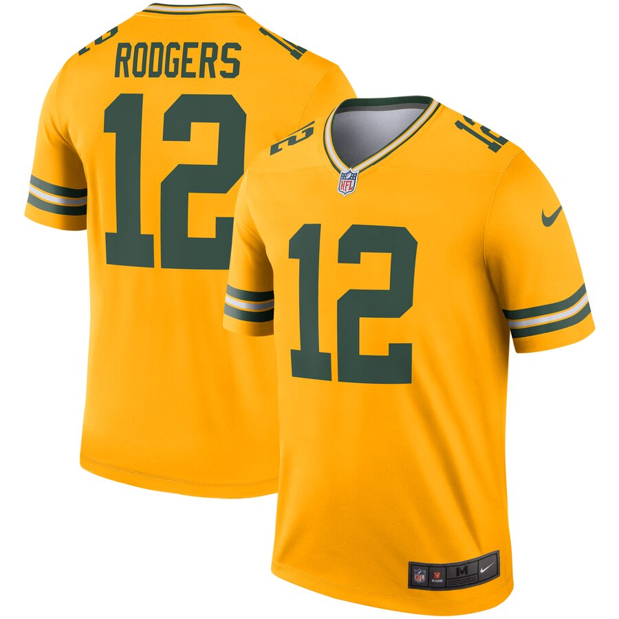 Personalized Packers 12 Aaron Rodgers Gold Inverted Legend Jersey