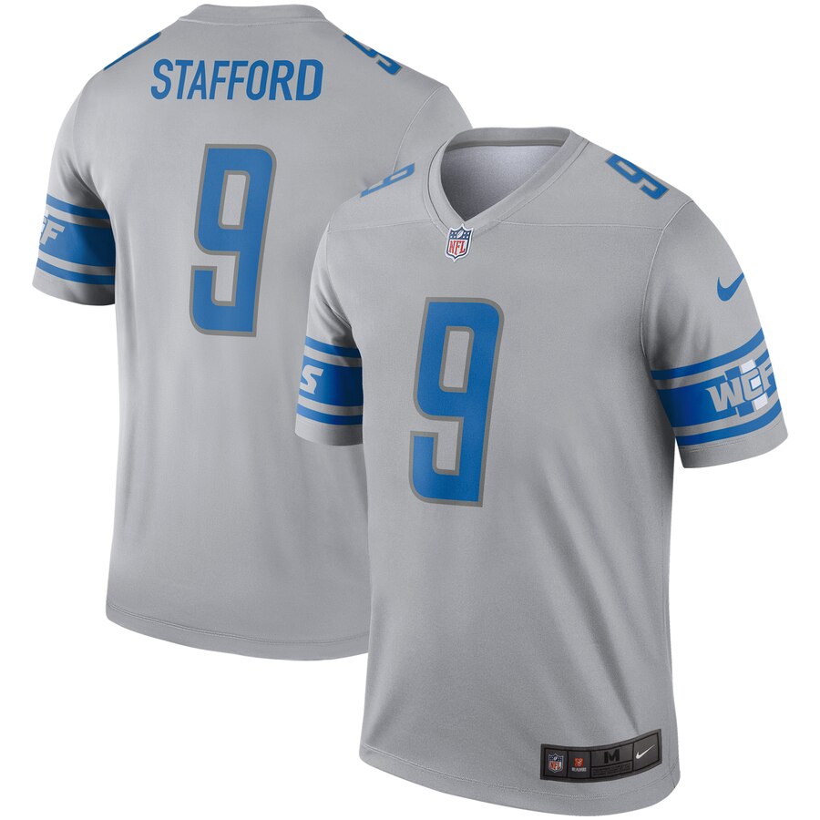 Personalized Lions 9 Matthew Stafford Gray Inverted Legend Jersey