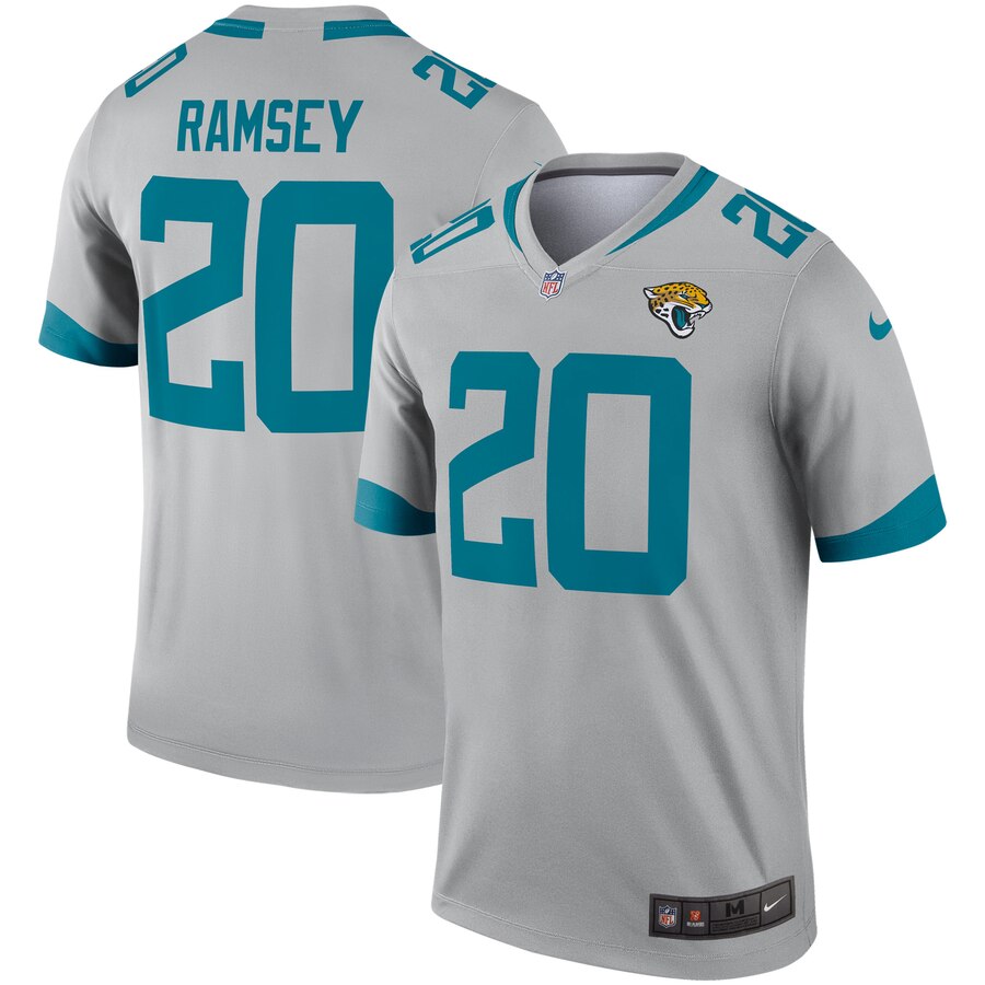 Personalized Jaguars 20 Jalen Ramsey Silver Inverted Legend Jersey