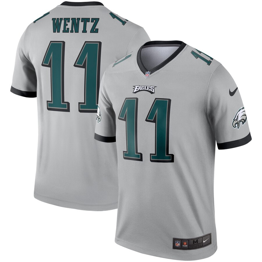 Personalized Eagles 11 Carson Wentz Silver Inverted Legend Jersey