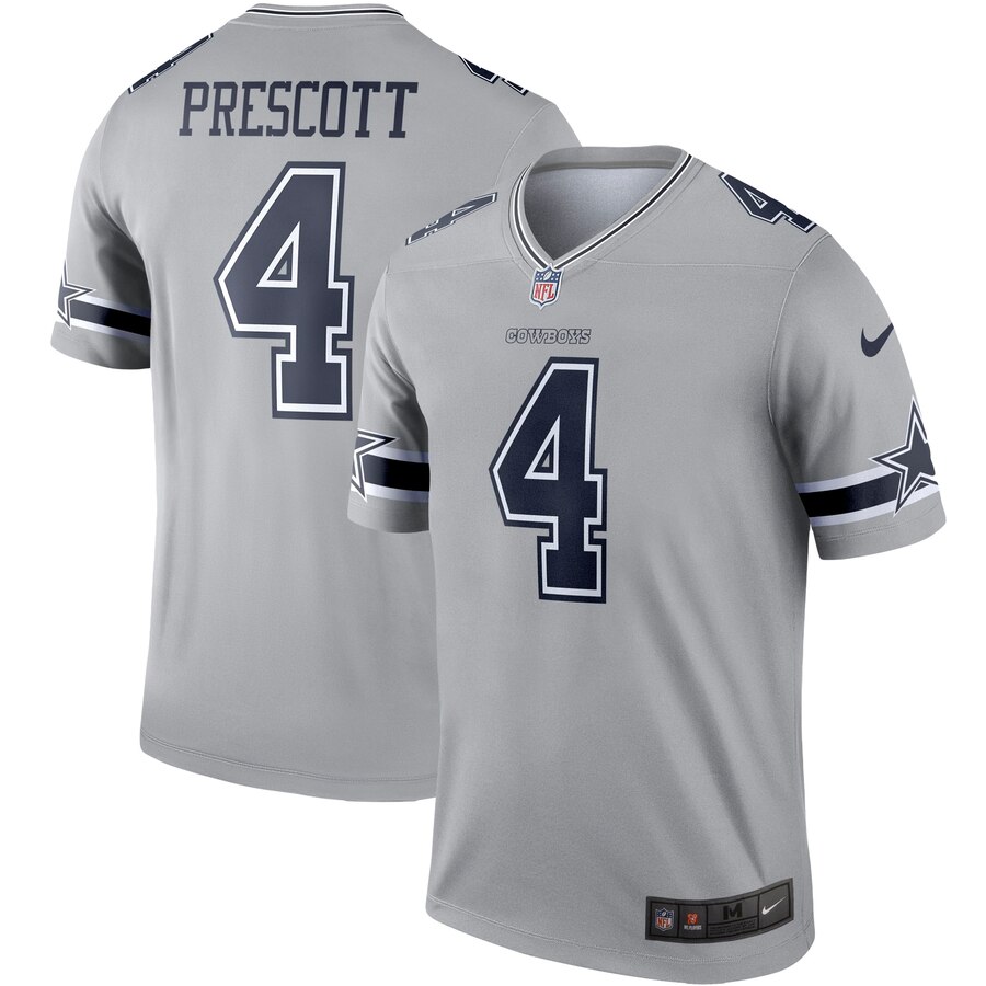 Personalized Cowboys 4 Dak Prescott Gray Inverted Legend Jersey