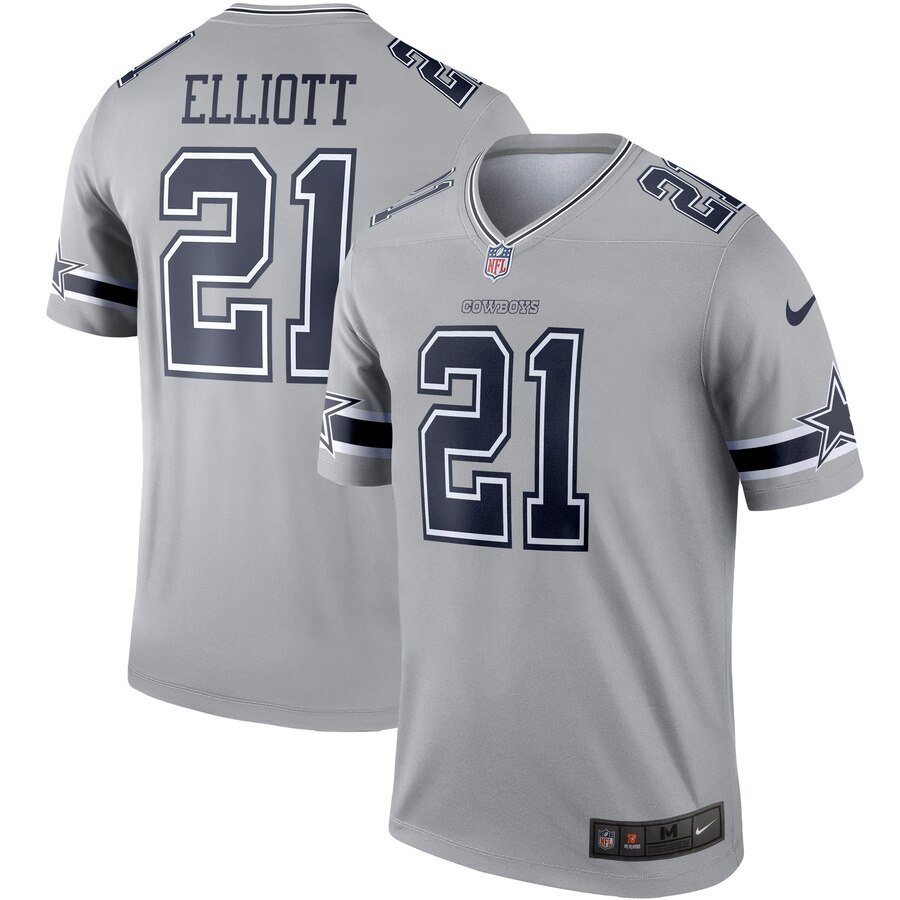 Personalized Cowboys 21 Ezekiel Elliott Gray Inverted Legend Jersey