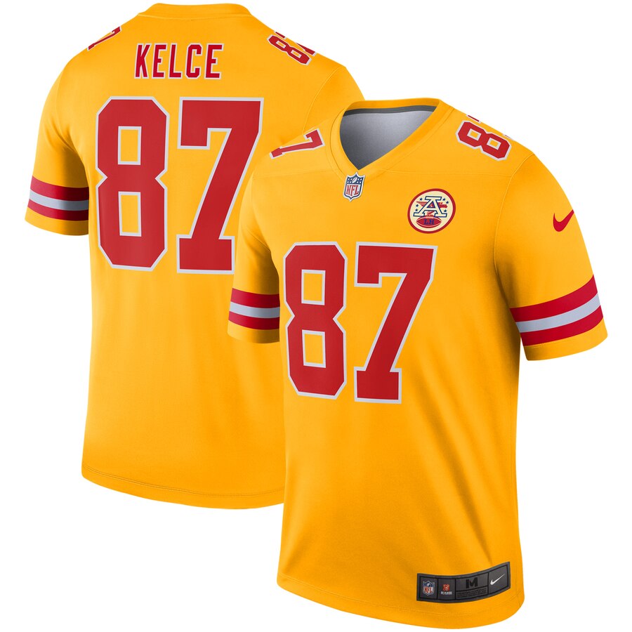 Personalized Chiefs 87 Travis Kelce Gold Inverted Legend Jersey