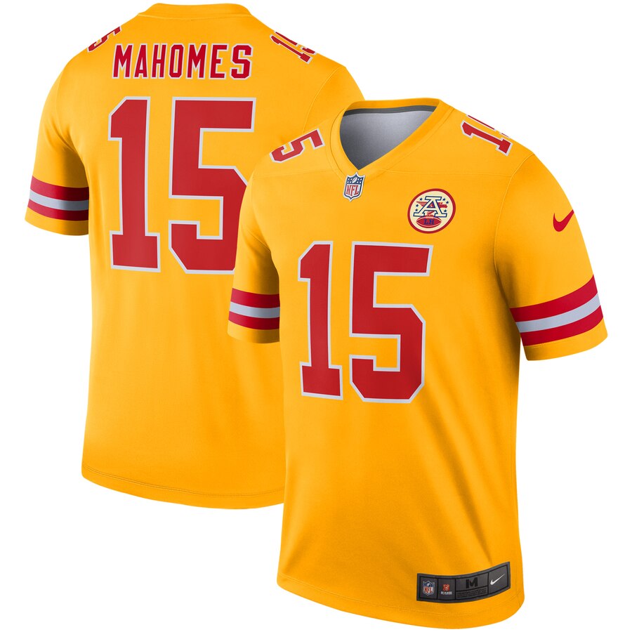 Personalized Chiefs 15 Patrick Mahomes Gold Inverted Legend Jersey