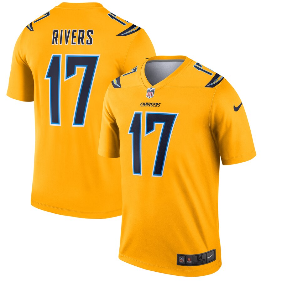 Personalized Chargers 17 Philip Rivers Gold Inverted Legend Jersey