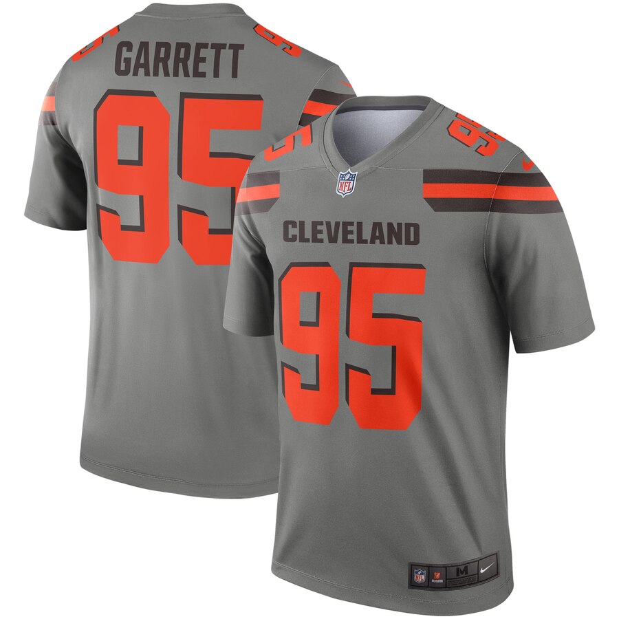 Personalized Browns 95 Myles Garrett Gray Inverted Legend Jersey
