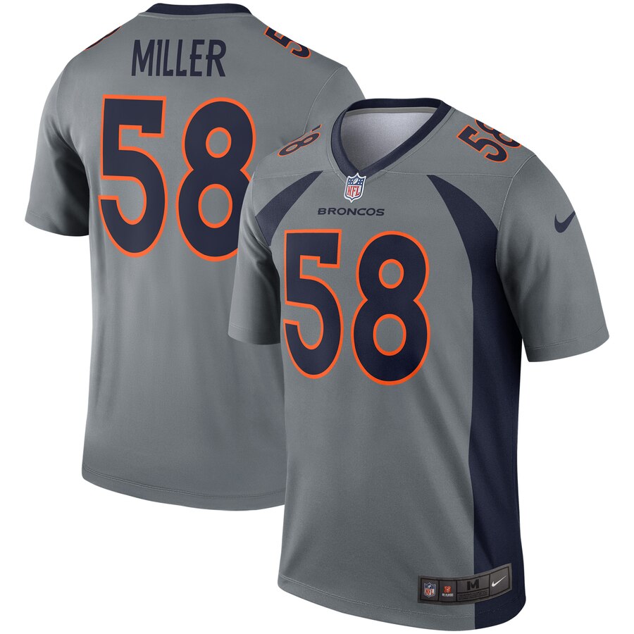 Personalized Broncos 58 Von Miller Gray Inverted Legend Jersey