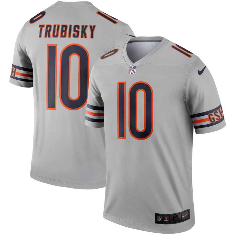 Personalized Bears 10 Mitchell Trubisky Silver Inverted Legend Jersey