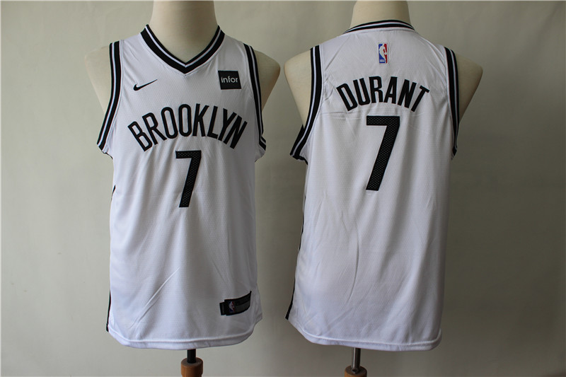 Personalized Youth Nets 7 Kevin Durant White Youth Swingman Jersey