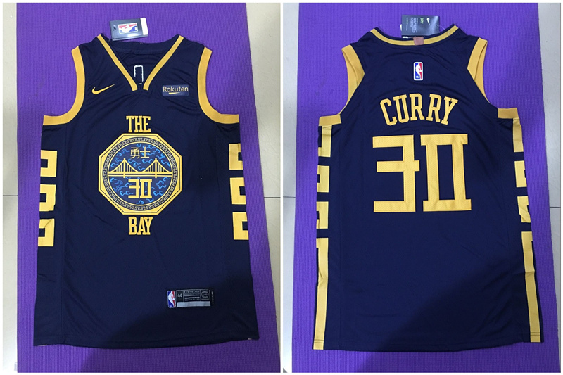 Personalized Warriors 30 Stephen Curry Navy City Edition Authentic Jersey