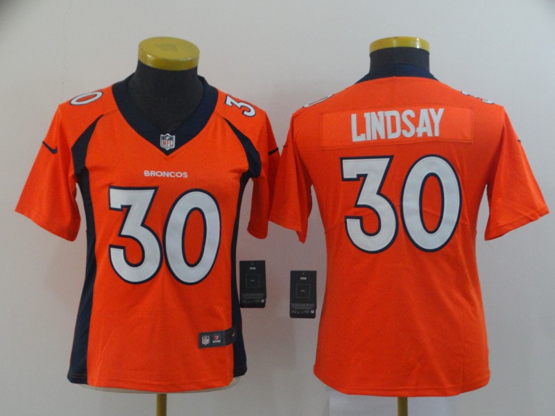 Personalized Women Broncos 30 Phillip Lindsay Orange Women Untouchable Limited Jersey