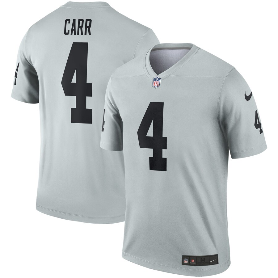 Personalized Raiders 4 Derek Carr Gray Inverted Legend Jersey