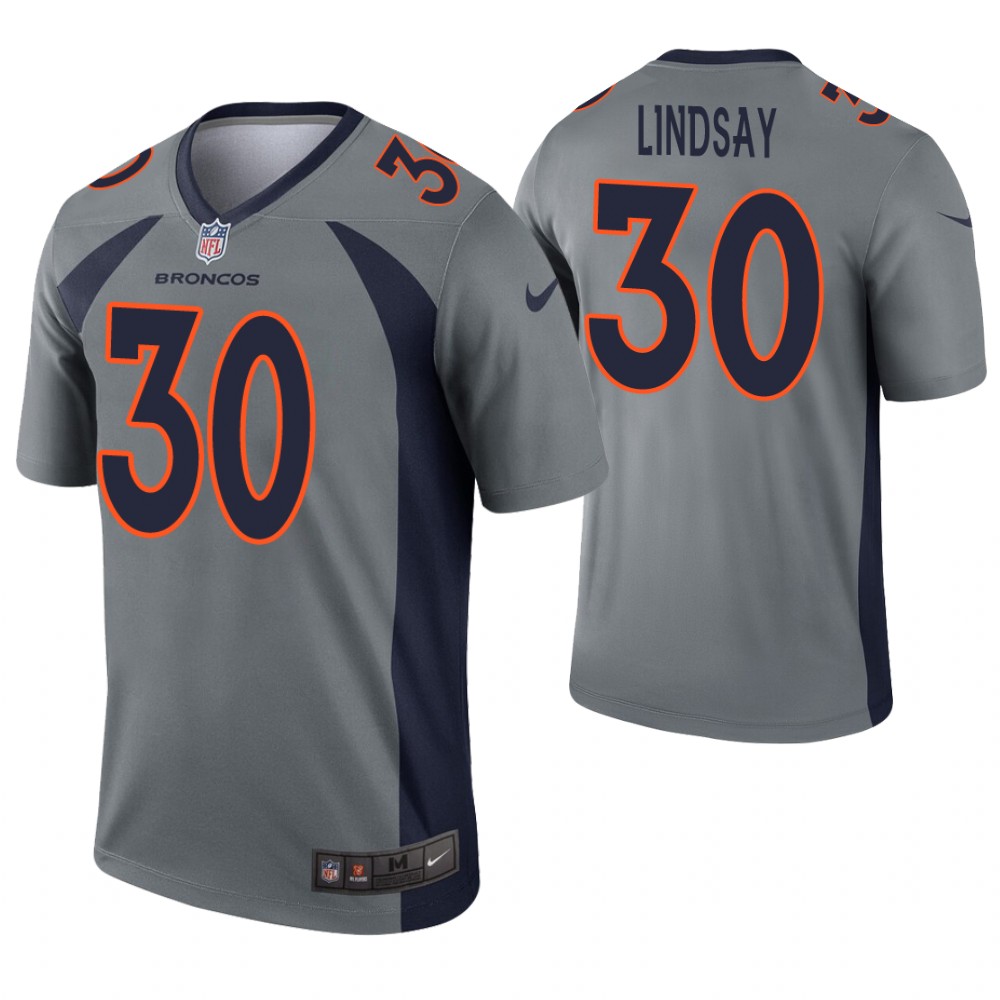 Personalized Broncos 30 Phillip Lindsay Gray Inverted Legend Jersey